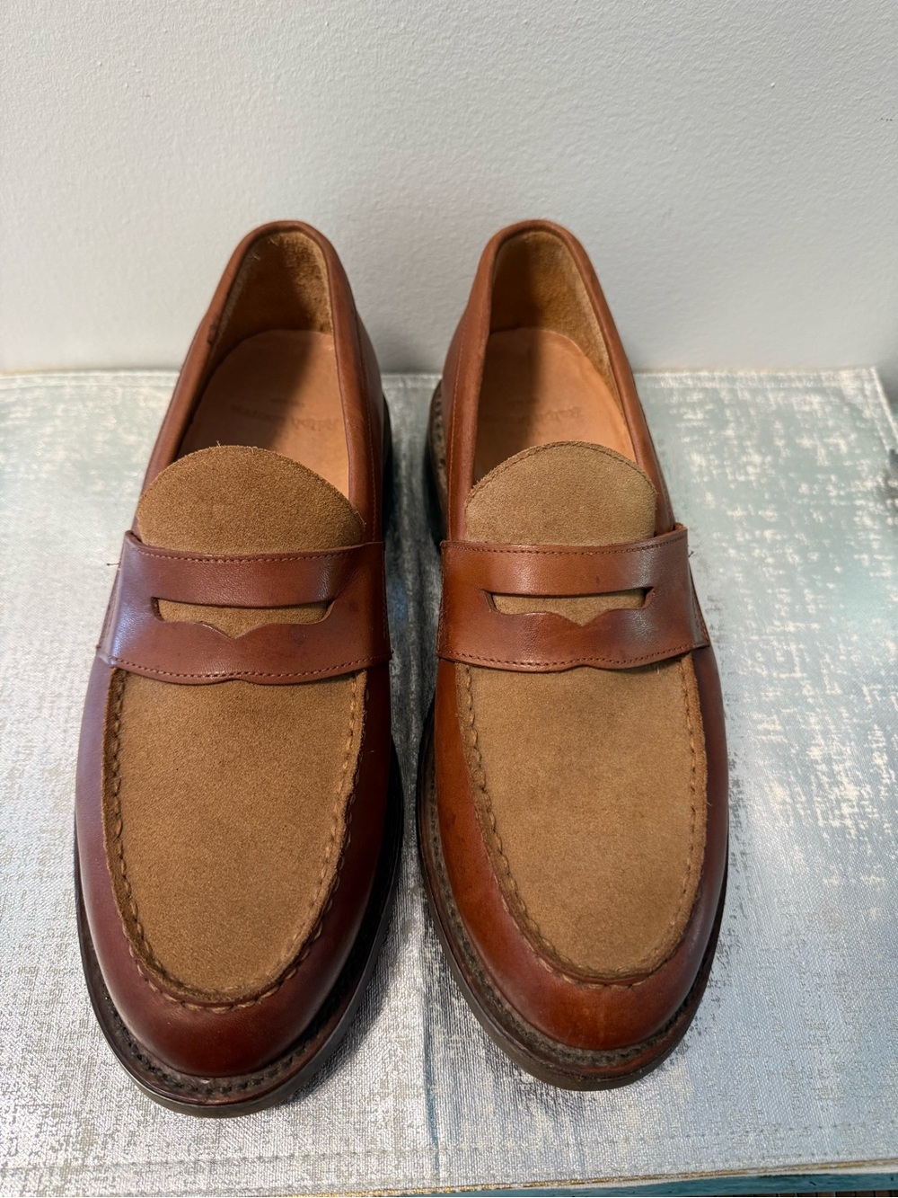 Ralph Lauren Chestnut Leather and Tan Suede Penny Loafers 9. Men’s